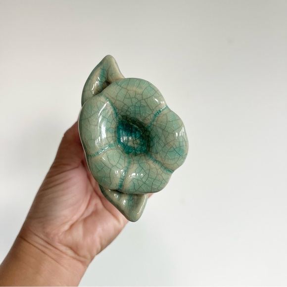 Vintage Celadon Crackled Floral Bottle Stopper Teal Turquoise Beautiful No Chips - Picture 3 of 9